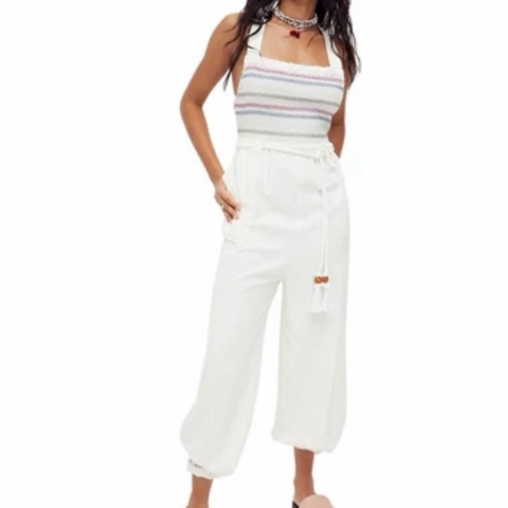 Free People Sienna Smocked Jumpsuit White